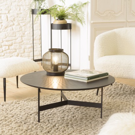 Black round coffee table, 78x78cm, metal base | Second Hand