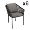 SECONDE MAIN - Lot de 6 fauteuils en cordage noir coussins gris anthracite