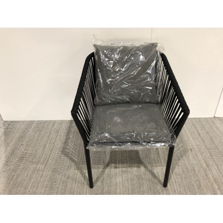 Set of 6 Black Corded Chairs with Anthracite Grey Cushions