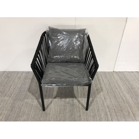 Set of 6 Black Corded Chairs with Anthracite Grey Cushions