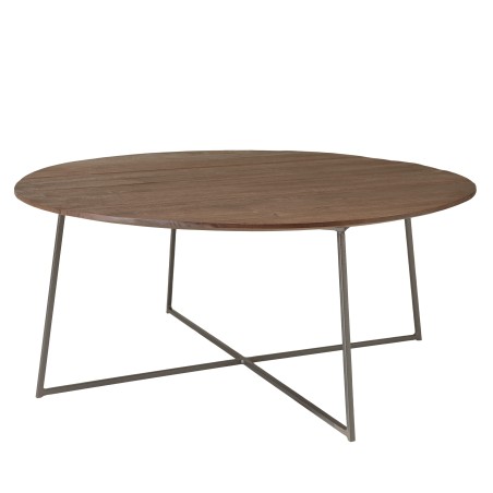 Round coffee table 80x80cm in mindi wood with black metal legs | Romy Collection