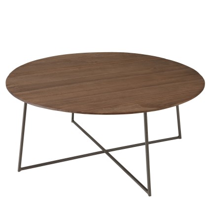 Table basse ronde 80x80cm en bois de mindi pieds en métal noir | Collection Romy