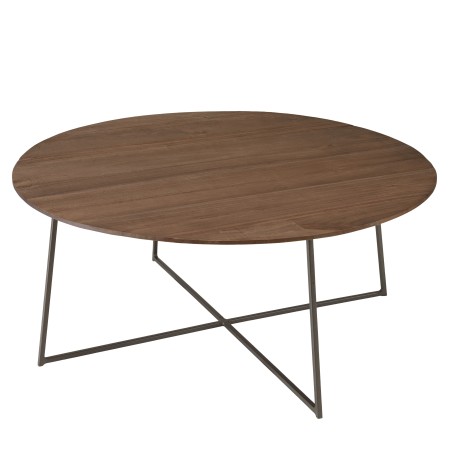 Table basse ronde 80x80cm en bois de mindi pieds en métal noir | Collection Romy