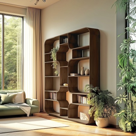 Symmetrical bookcase in mindi wood | Romy Collection | Macabane