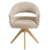 Swivel chair in beige fabric with rounded backrest, wooden legs | Ugo Collection