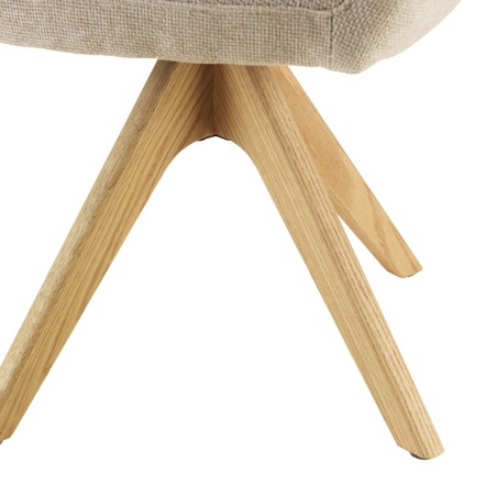 Swivel chair in beige fabric with rounded backrest, wooden legs | Ugo Collection