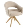 Swivel chair in beige fabric with rounded backrest, wooden legs | Ugo Collection