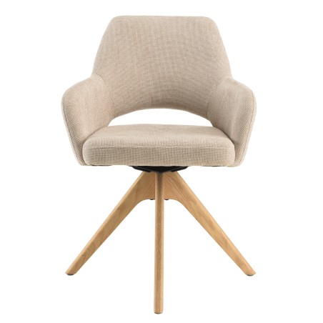 Beige fabric swivel chair with wooden legs | Ugo Collection