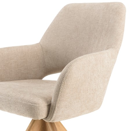 Beige fabric swivel chair with wooden legs | Ugo Collection