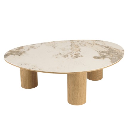 Coffee table 110x80cm ceramic top with light wood legs | Ugo Collection