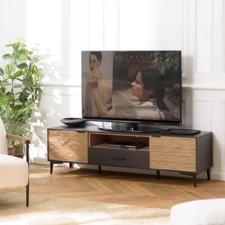Wooden TV stand brown pine, black | Second Hand