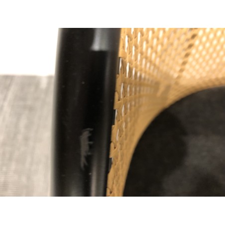 SECOND-HAND - 2 black fabric armchairs with rounded backs and cane effect