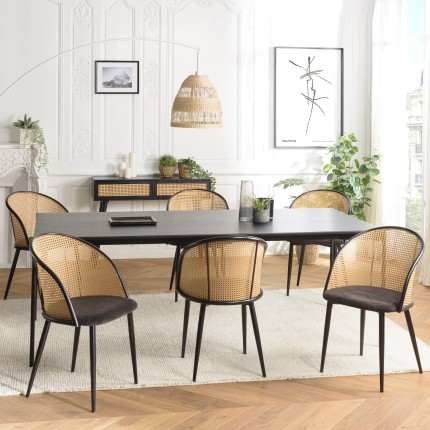 SECOND-HAND - 2 black fabric armchairs with rounded backs and cane effect