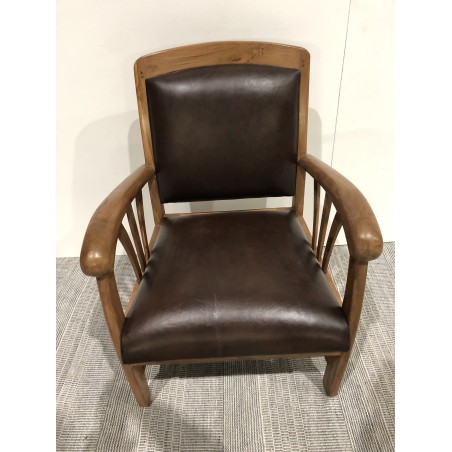 Teak and Brown Leather Armchair DAK