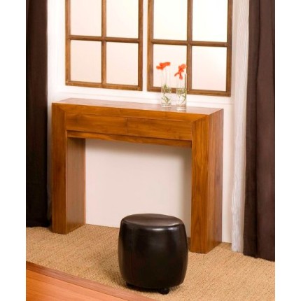 Modern brown console table with 2 teak wood drawers | SECOND-HAND