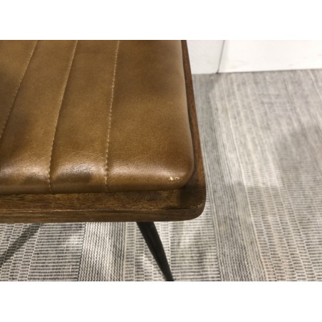 MARCEL Set of 2 Mango Wood Chairs - Padded Leather Seat & Rattan Backrest