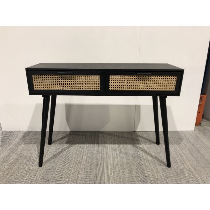 SECOND-HAND - Black wooden console table with 2 drawers and cane detailing
