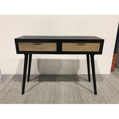 SECOND-HAND - Black wooden console table with 2 drawers and cane detailing