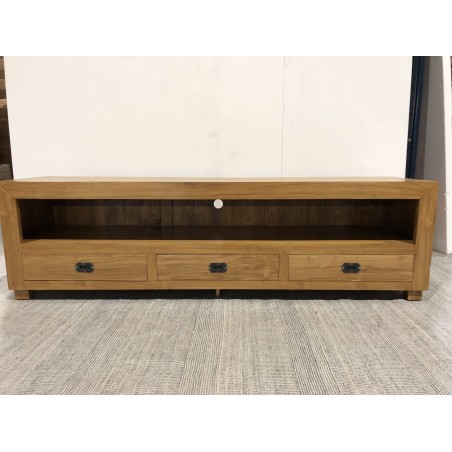 Brown TV cabinet with 3 teak wood drawers | Second-hand