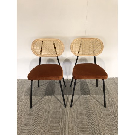 2 chaises rotin et velours orange - Seconde main