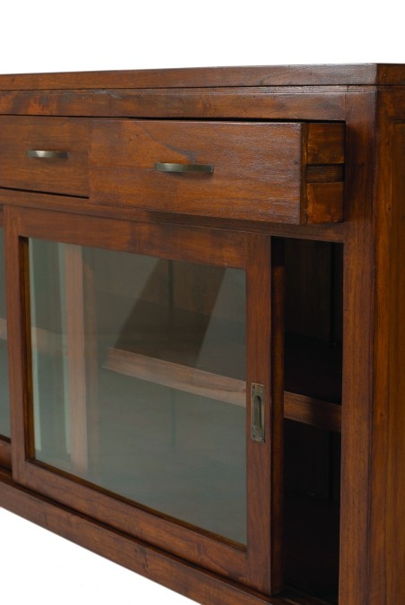 Buffet LORINE marron 2 portes coulissantes vitrées 3 tiroirs