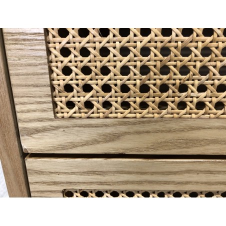 SECONDE MAIN - Commode en bois couleur naturel 3 tiroirs cannage