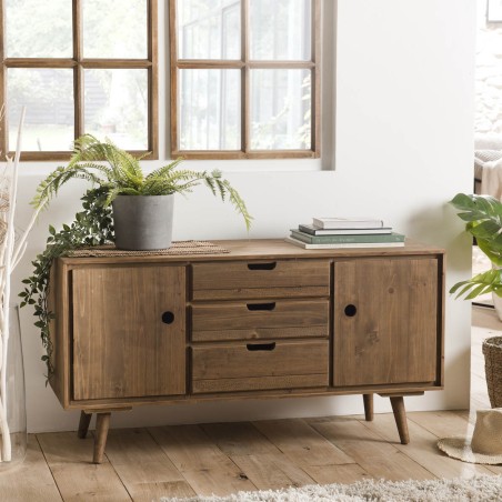 Brown wooden Scandi sideboard with 2 doors and 3 drawers - Second Hand