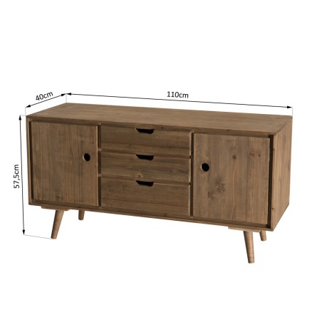 Brown wooden Scandi sideboard with 2 doors and 3 drawers - Second Hand