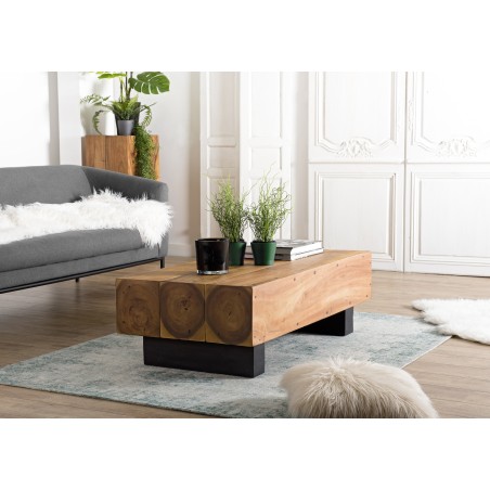 Coffee table with beams, 120x60cm, Suar wood, black legs | Second Hand