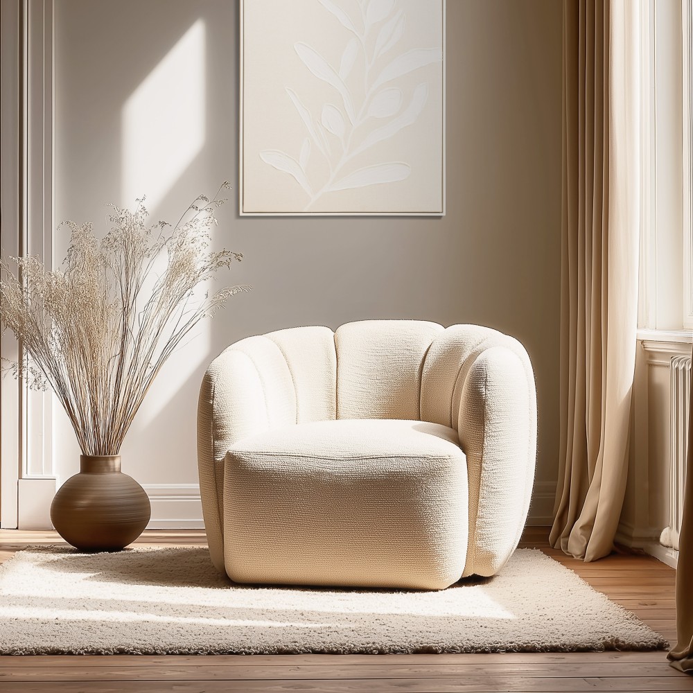 Beige fabric upholstered armchair | Macabane Furniture