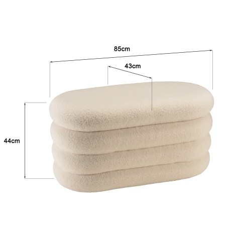 Banc avec rangement en tissu bouclette blanc L85cm | Macabane