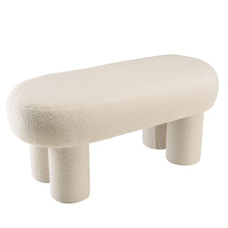 Banc en tissu bouclette blanc L105cm | Meubles Macabane