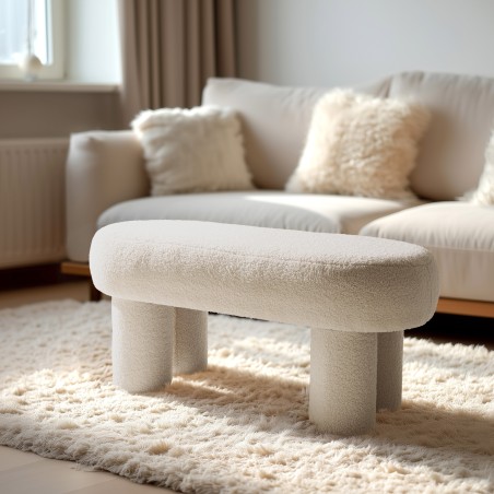 White bouclé fabric bench L105cm | Macabane Furniture