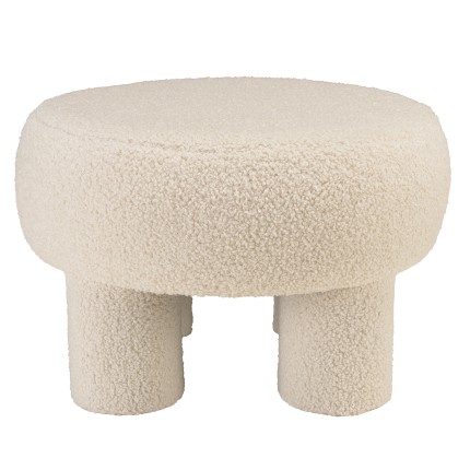 Pouf rond en tissu bouclette blanc D50cm | Meubles Macabane