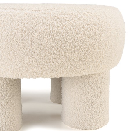 Pouf rond en tissu bouclette blanc D50cm | Meubles Macabane