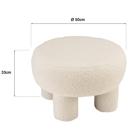 Round pouffe in white bouclé fabric, diameter 50 cm | Macabane Furniture