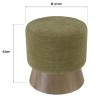 Round pouffe in green fabric with wooden base, D41cm | Macabane Furniture