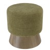 Round pouffe in green fabric with wooden base, D41cm | Macabane Furniture