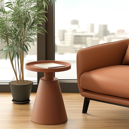 Round side table in terracotta-painted wood, D38cm | Agathe Collection