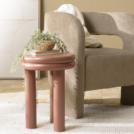 Round side table in terracotta-painted wood, diameter 35 cm | Macabane Furniture