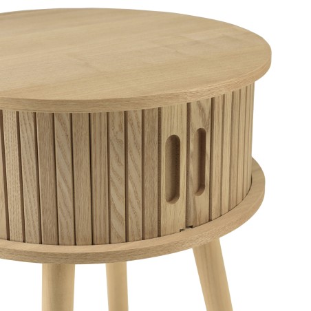 Round bedside table in natural-coloured wood, diameter 40 cm | Macabane