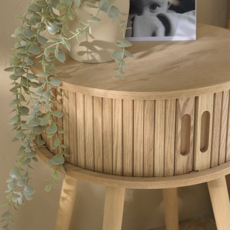Round bedside table in natural-coloured wood, diameter 40 cm | Macabane