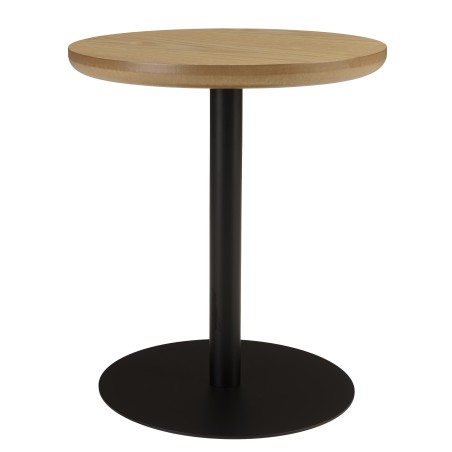 Round side table in natural-coloured wood with black legs, D35cm | Macabane