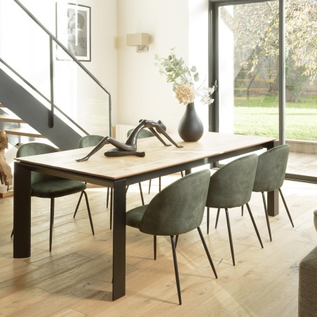 Lot de 2 chaises velours vert sapin dossier arrondi pieds acier | SECONDE MAIN