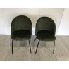 Lot de 2 chaises velours vert sapin dossier arrondi pieds acier | SECONDE MAIN