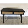 SECOND-HAND - Black wooden console table with 2 drawers and cane detailing