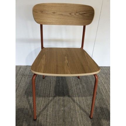 School chair in ash wood and terracotta steel | SECOND-HAND