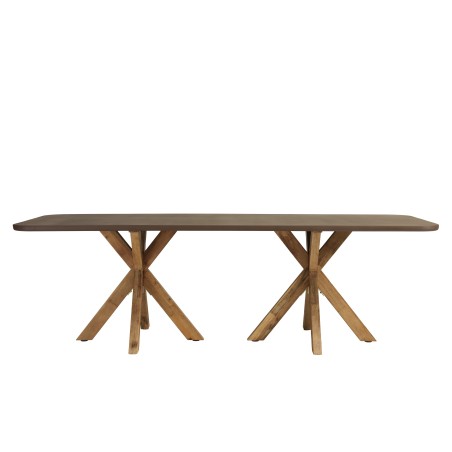 240x100cm brown concrete-effect dining table with acacia wood legs | Macabane