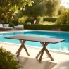 240x100cm brown concrete-effect dining table with acacia wood legs | Macabane