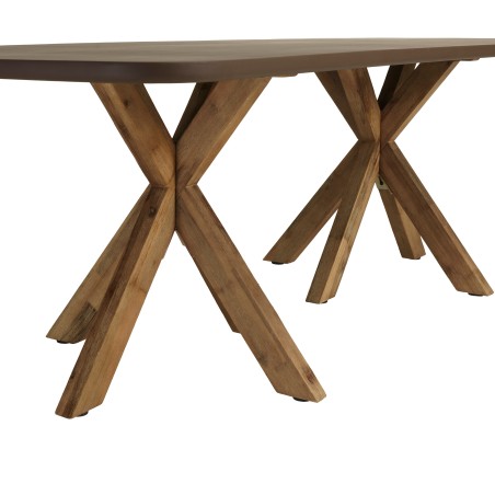 240x100cm brown concrete-effect dining table with acacia wood legs | Macabane